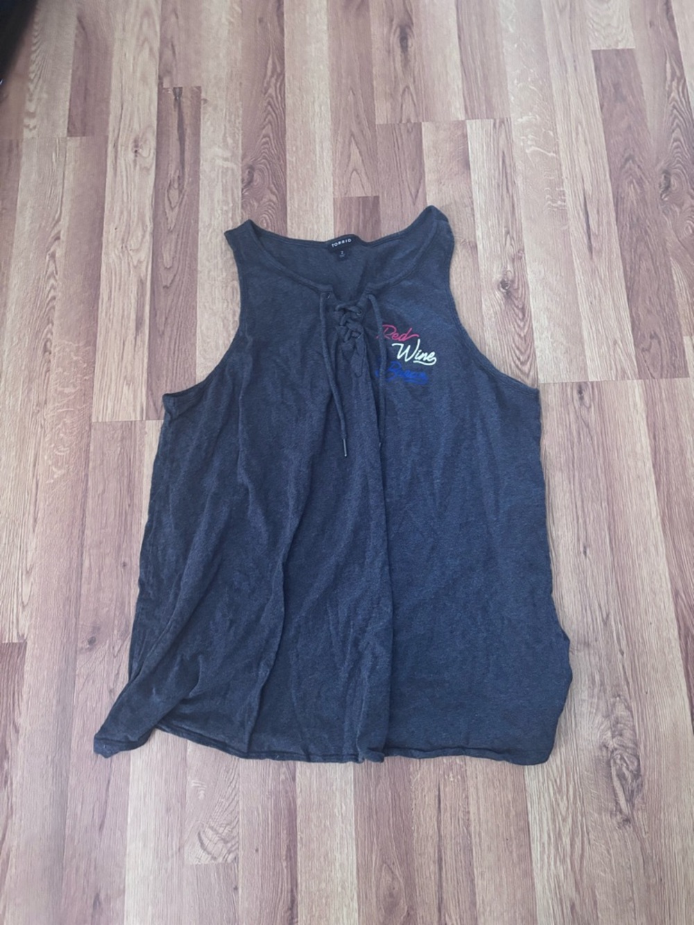 Black Lace-Up Tank with Red, White & Blue Embroidery